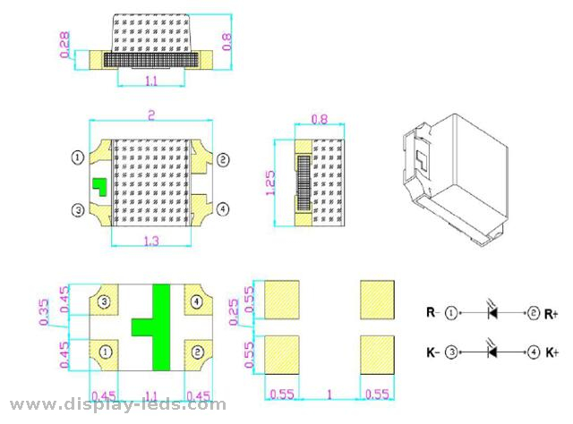 0805 rot und gelbgrün 2012 SMD -Chip -LED -ROHS -Konform mit 2,0 (l) x1.2 (w) mm