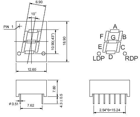 0,43 Zoll 7-Segment-LED-Anzeige