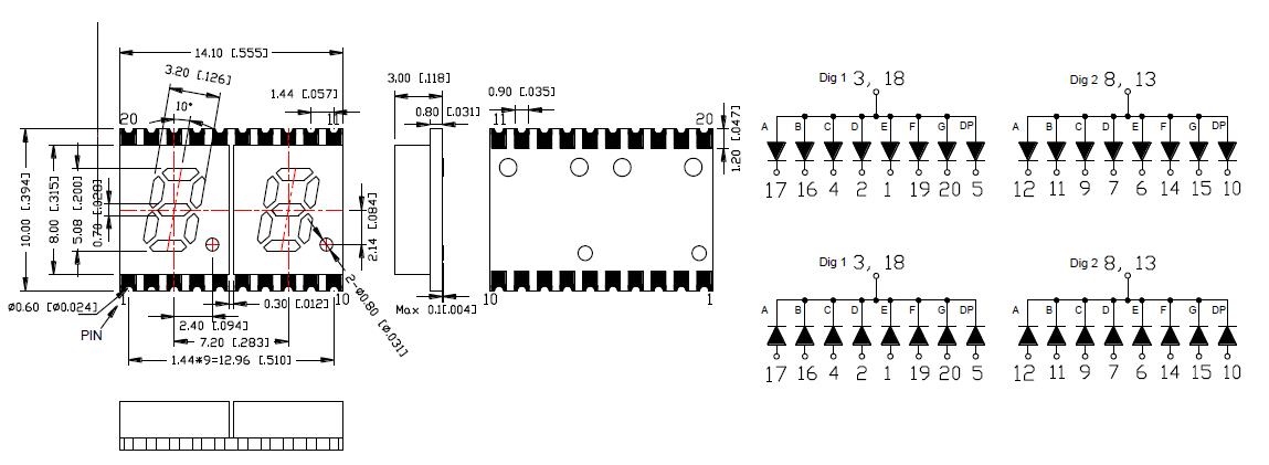 0,2 Zoll 2-stelliges SMD-Display