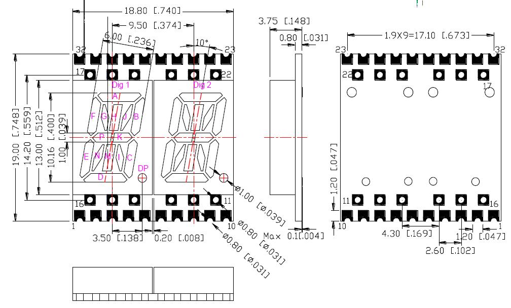 0,4 Zoll 2-stelliges alphanumerisches Display 4021