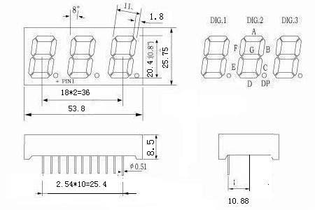 0,8 '' 3-stellige numerische LED-Anzeige mit gemeinsamem Pin 1. 3 und 10