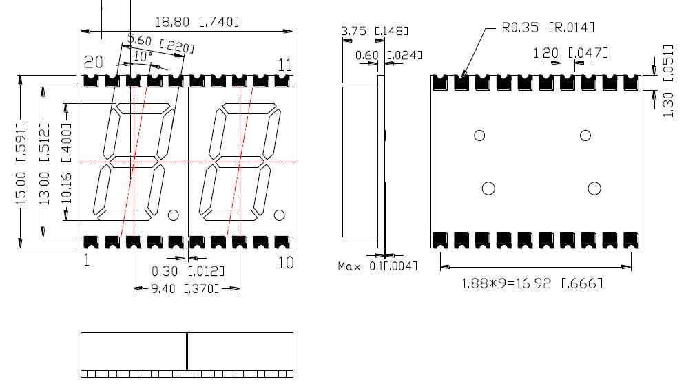 0,4 Zoll 2-stelliges SMD-Display 4020