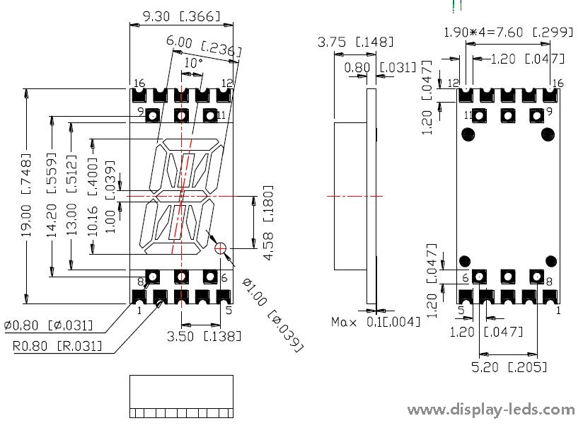 0,4 Zoll einstelliges alphanumerisches SMD-Display