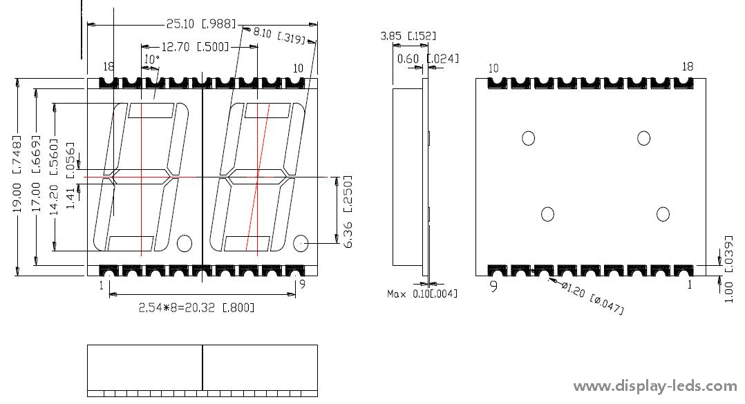 0,56 Zoll 2-stelliges 7-Segment-SMD-Display