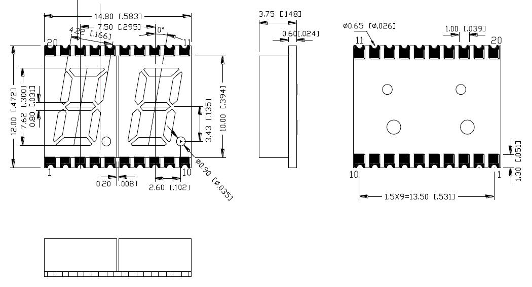 0,3 Zoll 2-stelliges SMD-Display 3022