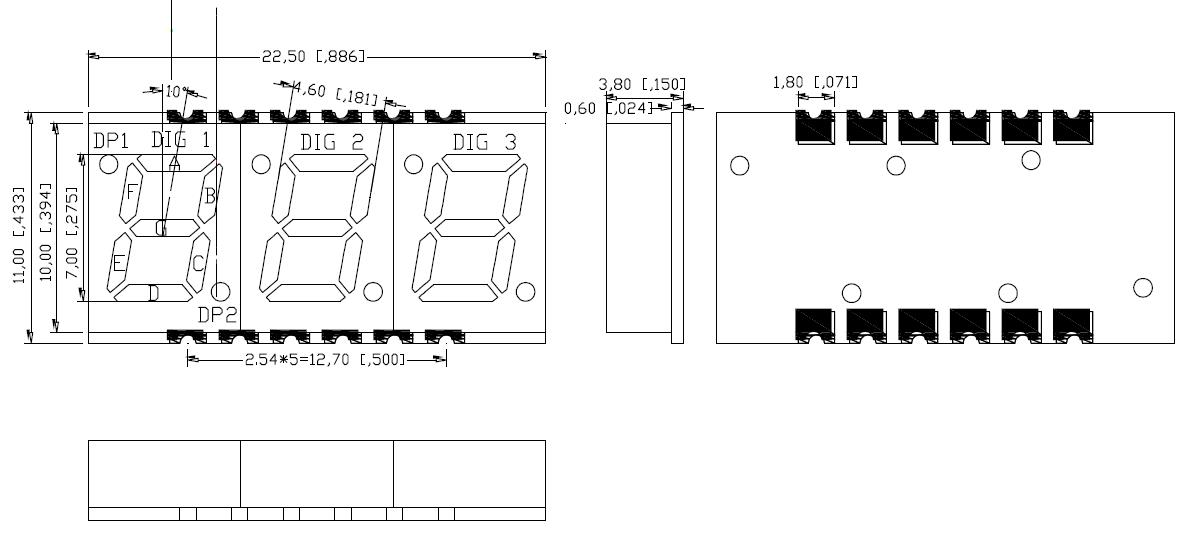 0,28 Zoll 3-stelliges SMD-Display 2830 