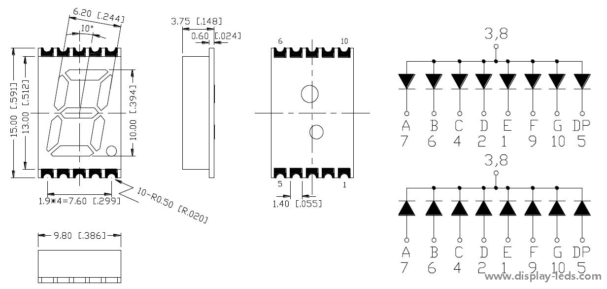 0,39 Zoll einstelliges 7-Segment-SMD-Display