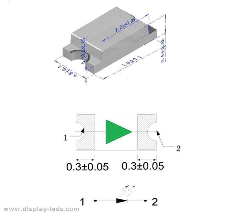 0603 Gelbgrün SMD -Chip -LED -ROHS -Konform mit 0,65 (l) x0,35 (w) mm