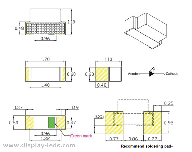 0604 Gelbe Seitenansicht SMD Chip LED ROHS Konform mit 1,7 (l) x0,6 (w) mm
